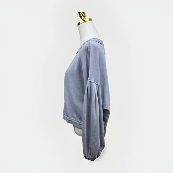 PILCRO Anthropologie Open Tie Back Cotton Sweatshirt Lavender Gray XL Distressed - Picture 11 of 15